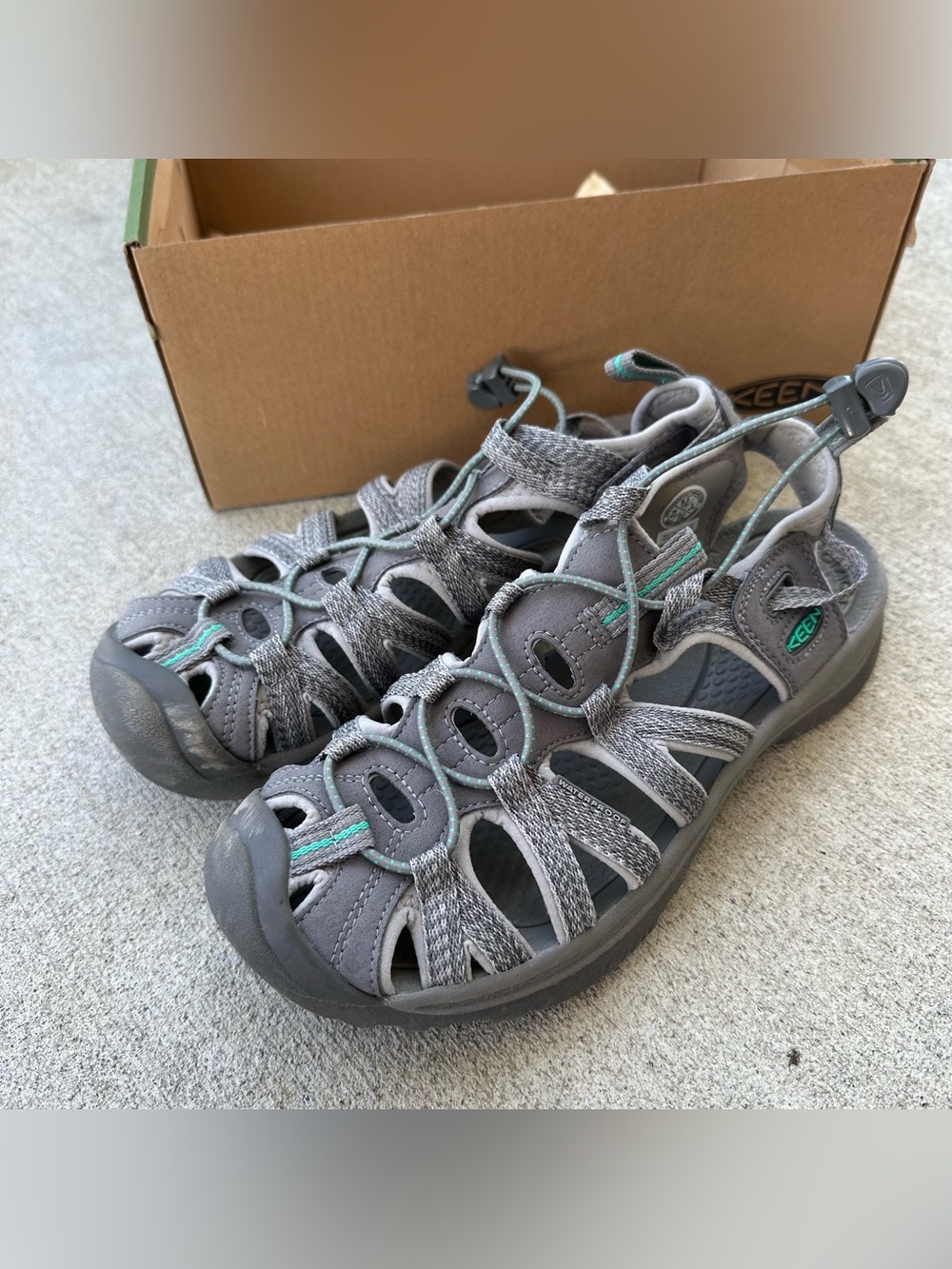 Keen Gray Sandals with Teal Accents